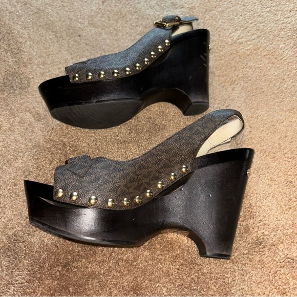 Michael Kors Signature Wedge Open Toe Slingback Heels Size 9.5 - Picture 8 of 14